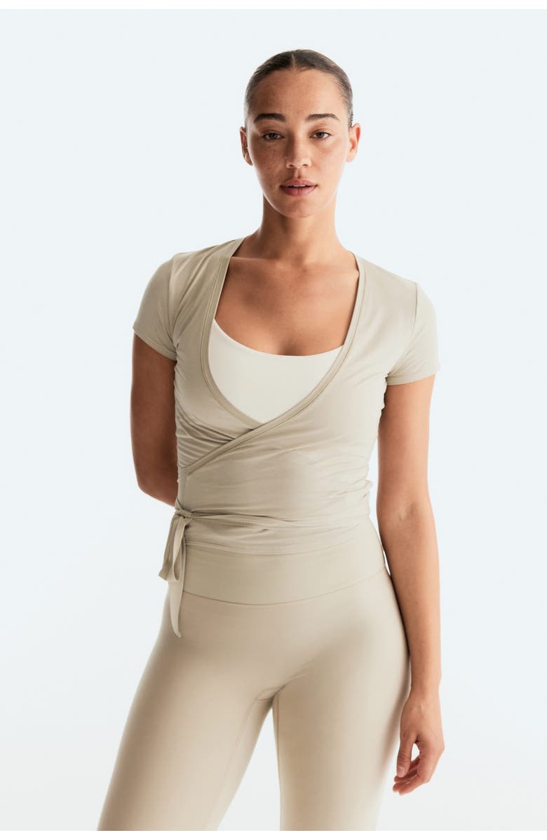 H&M Sports Wrap Top In Modal, Alternate, color, Sage Green