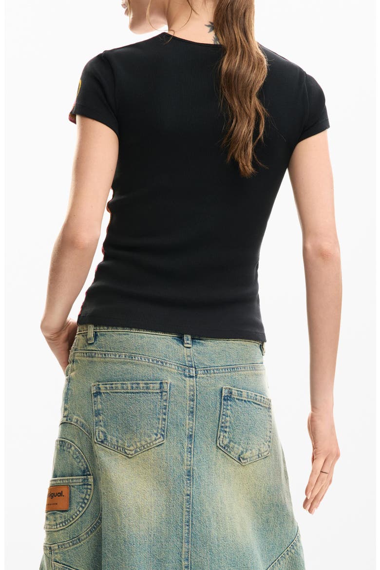 Floral Cutout Cotton Graphic T-Shirt, Alternate, color, BLACK