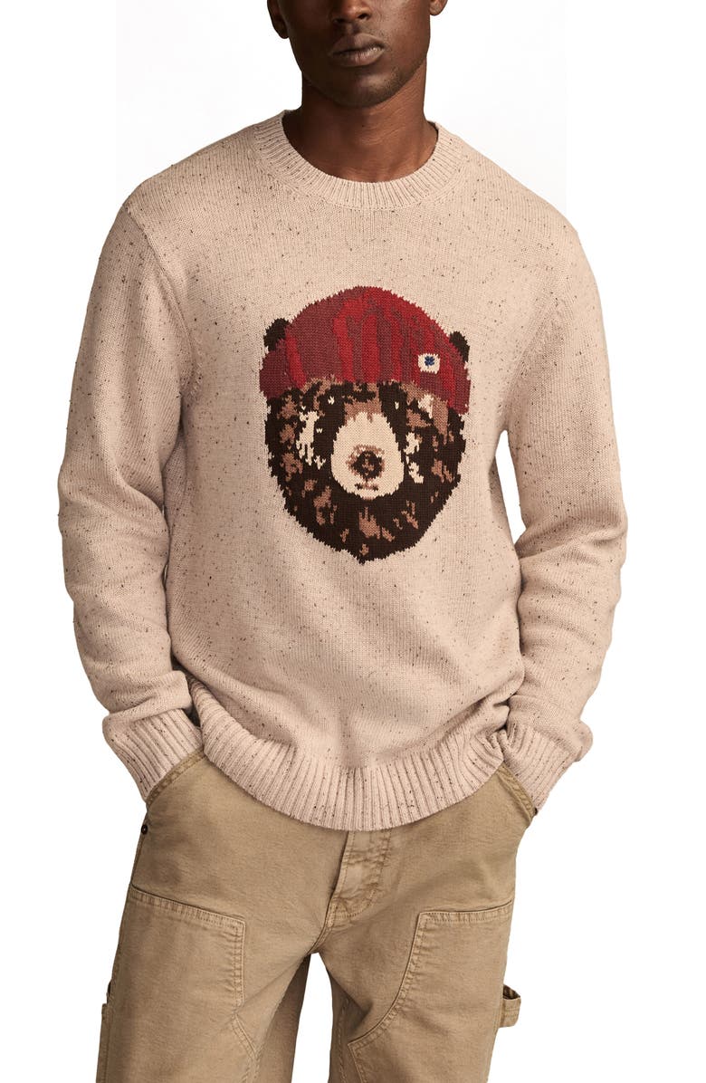 Lucky Brand Intarsia Bear Sweater, Main, color, Gray Morn