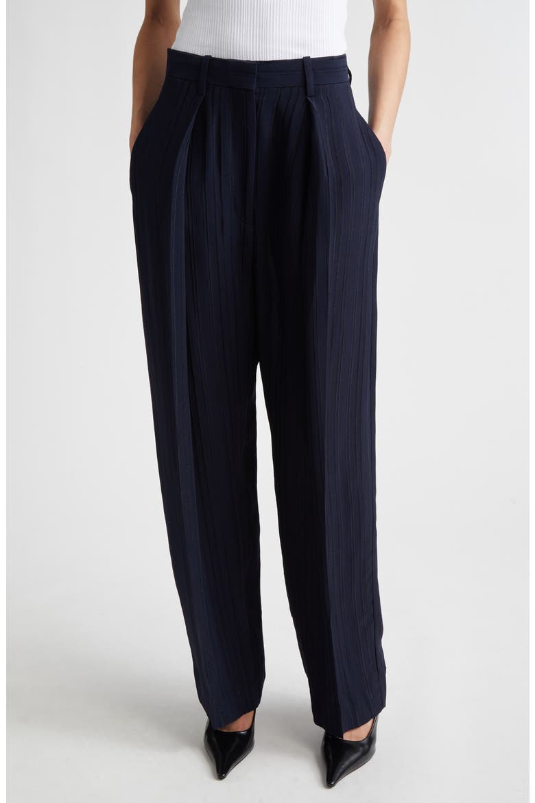Pleated Wide Leg Trousers, Main, color, NAVY