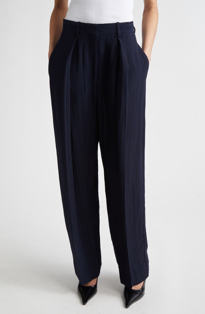 Victoria Beckham Pleated Wide Leg Trousers, Main, color, Navy