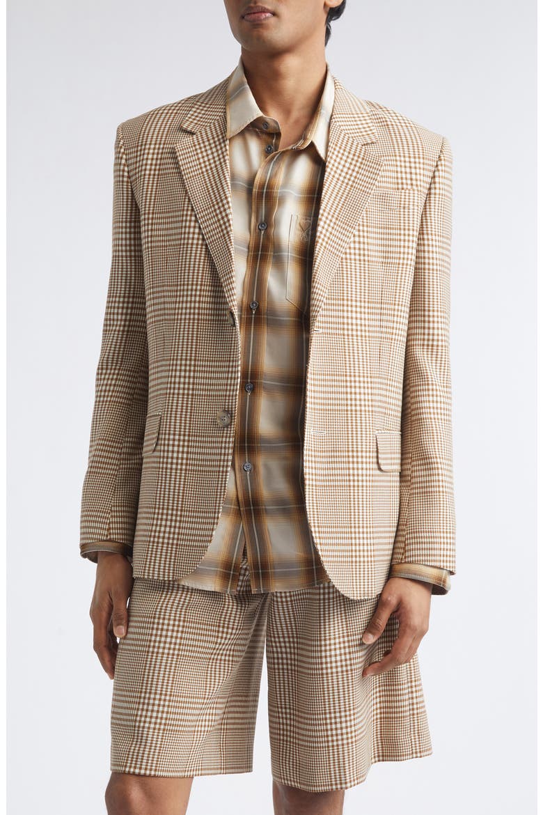Prince of Wales Plaid Virgin Wool Twill Jacket, Main, color, CARAMEL/ BLANC CREME