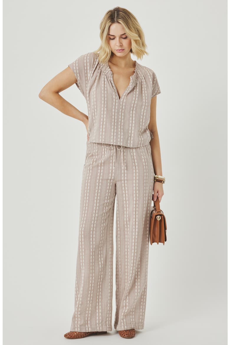 Meadow Embroidered Cotton Drawstring Pants, Alternate, color, LIGHT WICKER BROWN