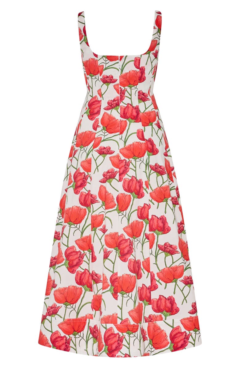 Milly Nia Red Peonia Stretch Cotton Poplin Midi Dress, Alternate, color, Red Multi
