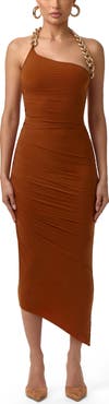 Naked Wardrobe Chain Detail Asymmetric Body-Con Halter Dress