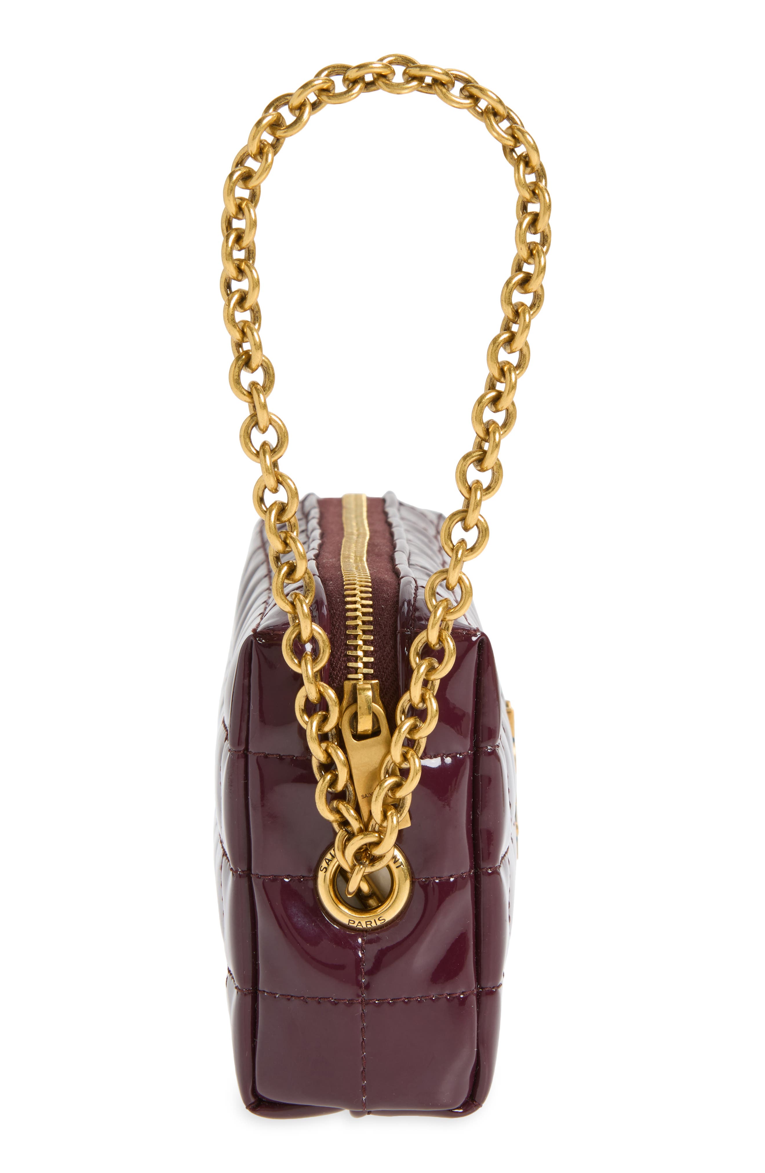 Saint Laurent Cassandre Bijou Matelassé Carré Leather Wristlet, Alternate, color, Dark Red Wine