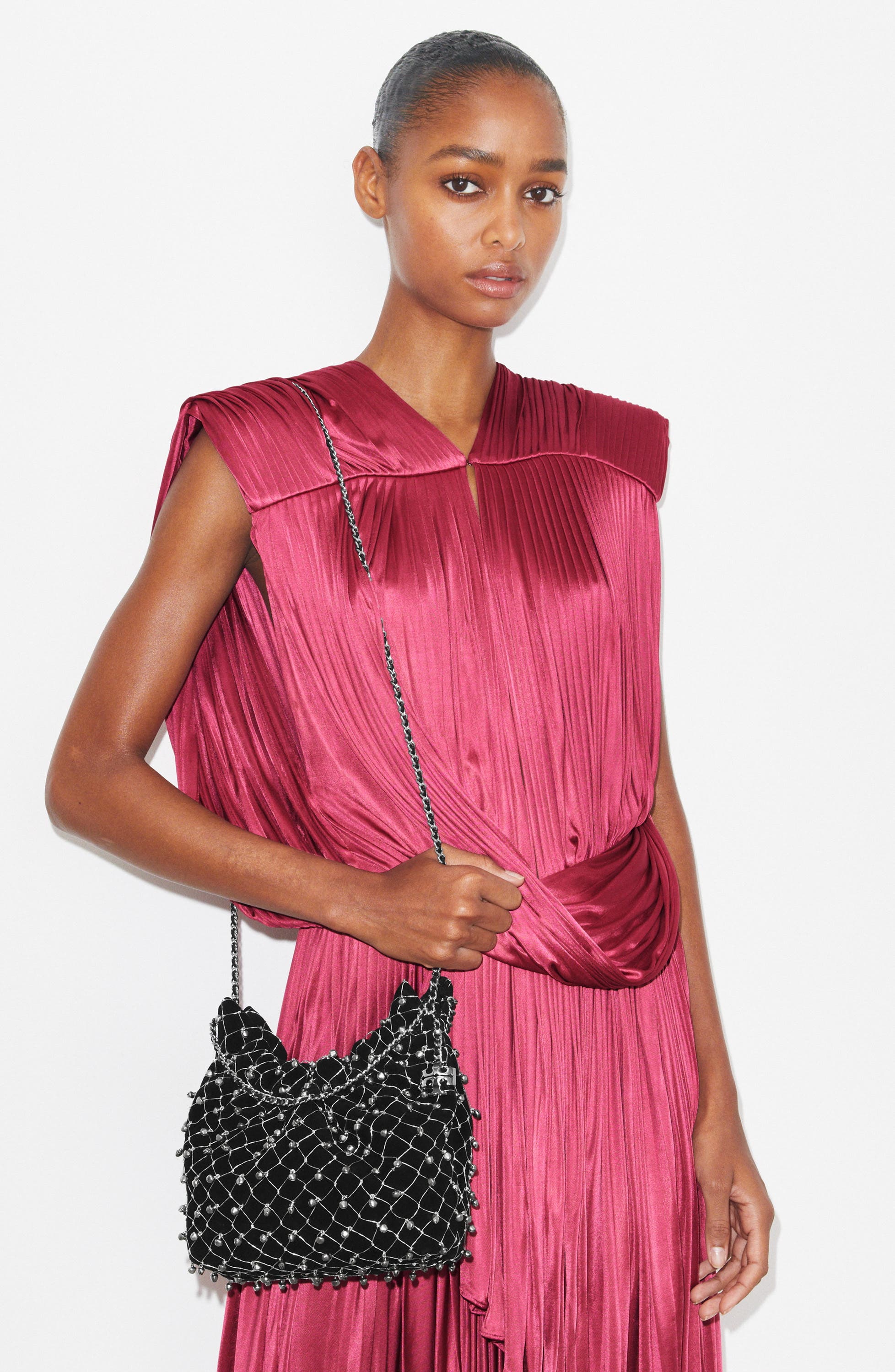 Tory Burch Mini Fleming Bell Hobo Bag, Alternate, color, Black