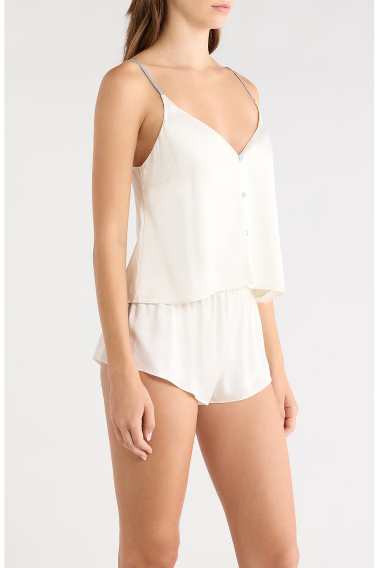 Washable Silk Short Pajamas, Alternate, color, TRANQUIL WHITE/ FROSTED LAGOON