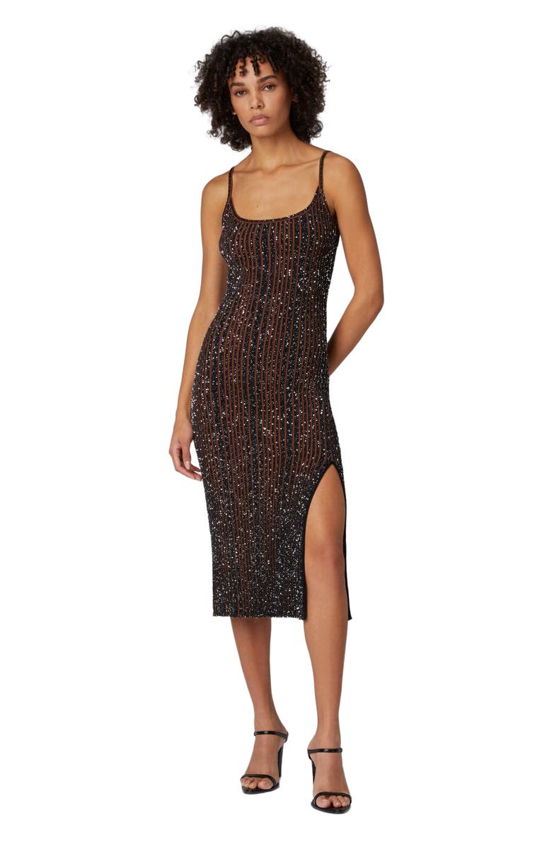 Missoni Sleeveless Ribbed Midi Dress With Sequins And Slit, Main, color, Black & Brown