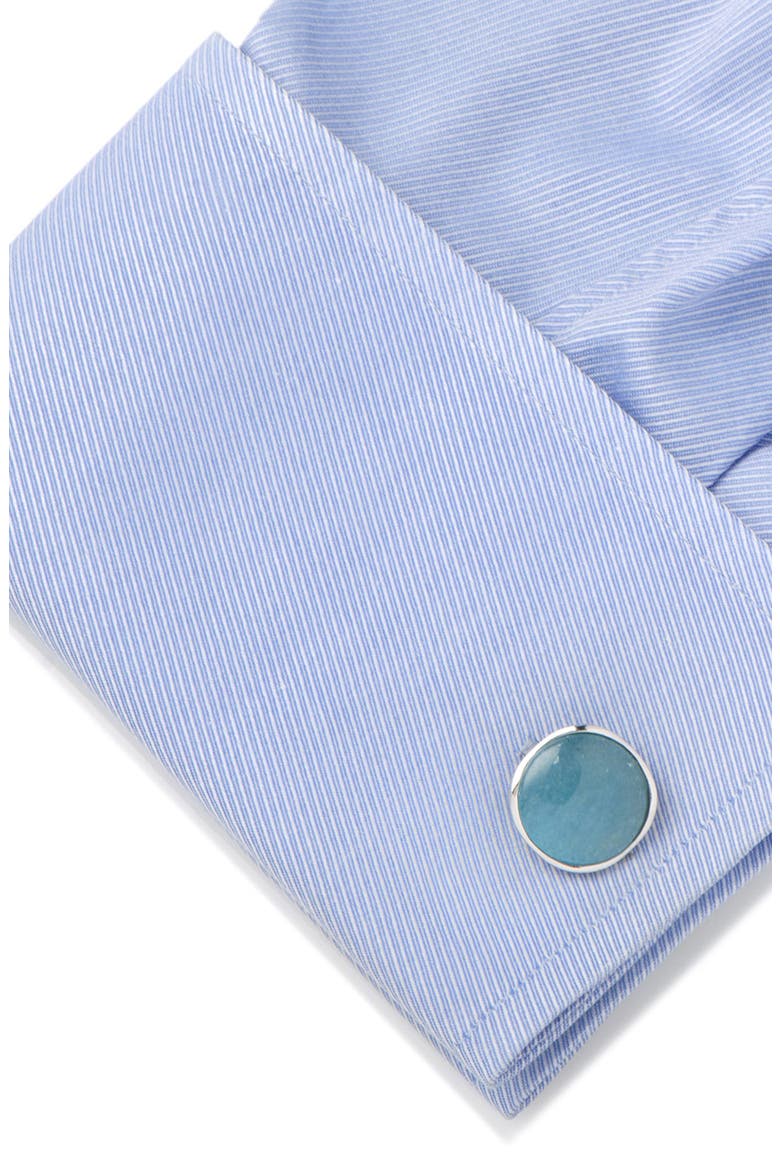 Aquamarine Jade Cuff Links, Alternate, color, BLUE