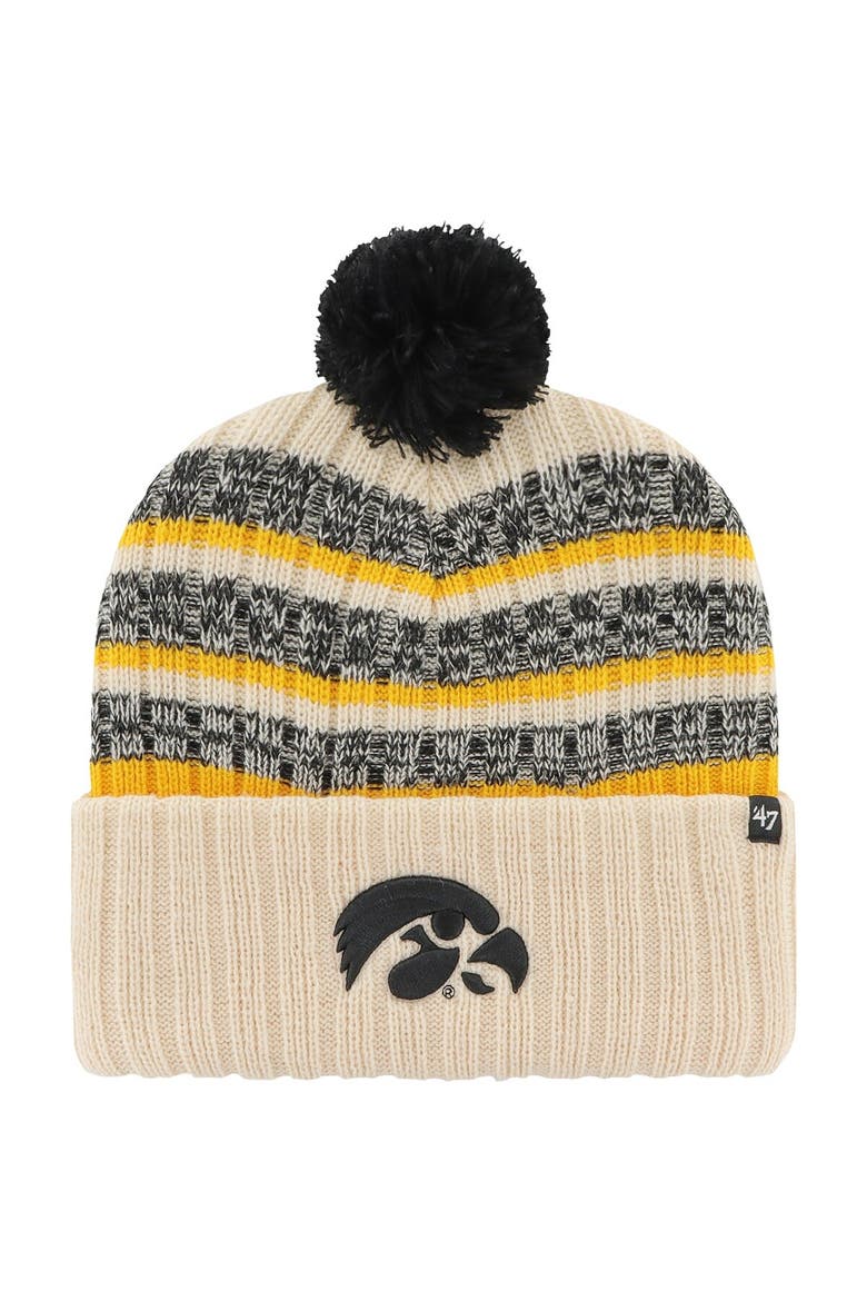 Men's '47 Khaki Iowa Hawkeyes Tavern Cuffed Knit Hat with Pom, Main, color, Khaki