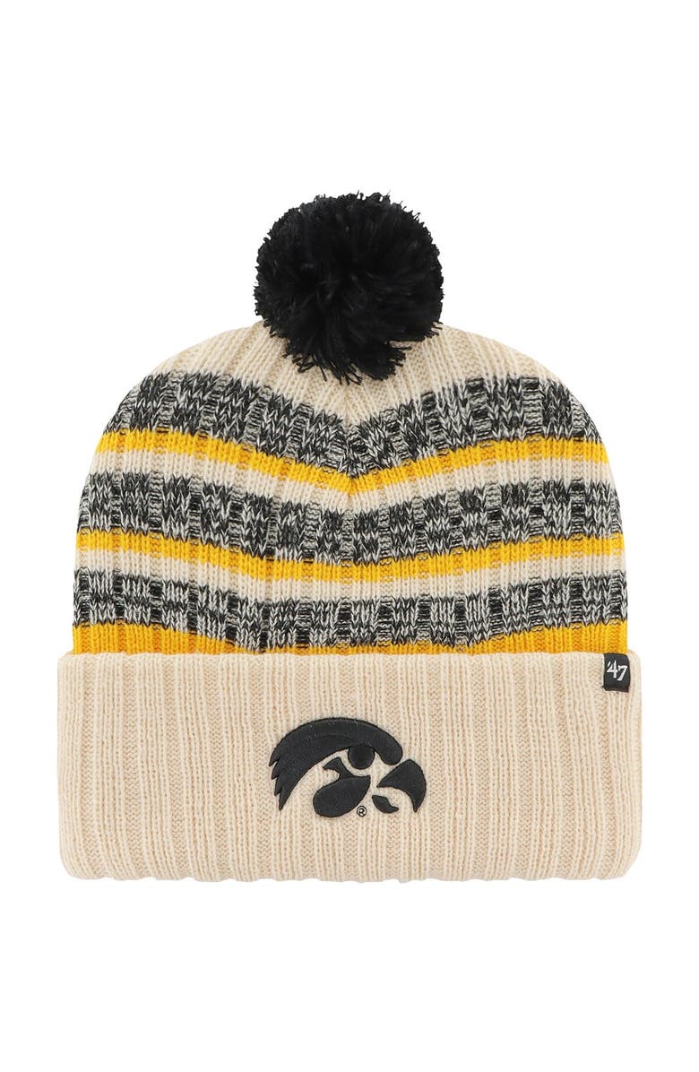 '47 Men's '47 Khaki Iowa Hawkeyes Tavern Cuffed Knit Hat with Pom, Main, color, Khaki