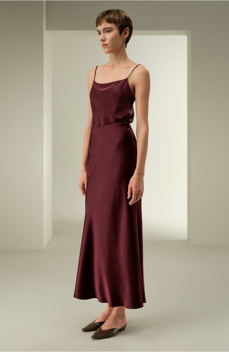 Lilysilk Double-Faced Silk Charmeuse Maxi Skirt, Alternate, color, Pinot Noir