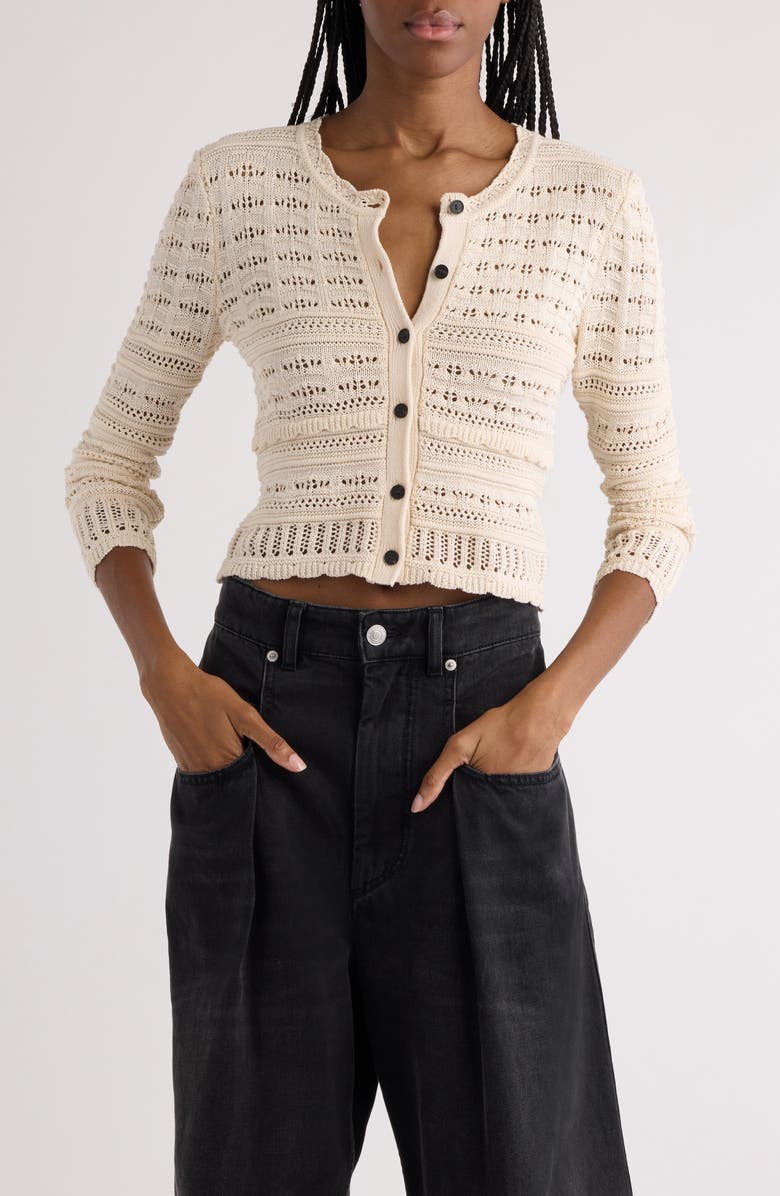 Isabel Marant Étoile Ajaline Mixed Pointelle Cotton Cardigan, Main, color, Ecru