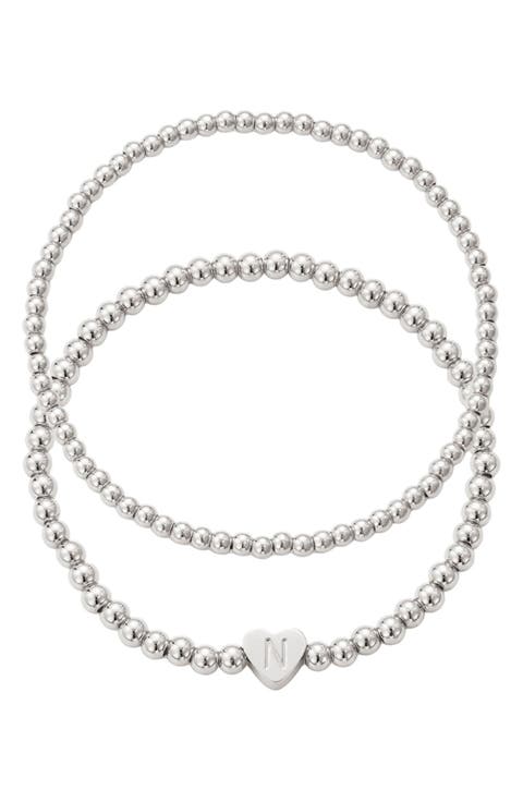 Beaded Initial Charm Bracelet Set