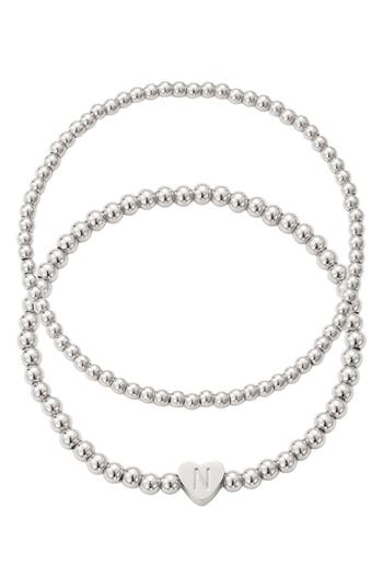 Adornia Beaded Initial Charm Bracelet Set In Silver