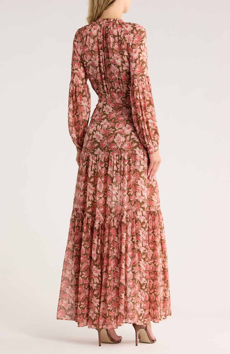 Veronica Beard Isra Long Sleeve Silk Maxi Dress, Alternate, color, Deep Ochre Multi