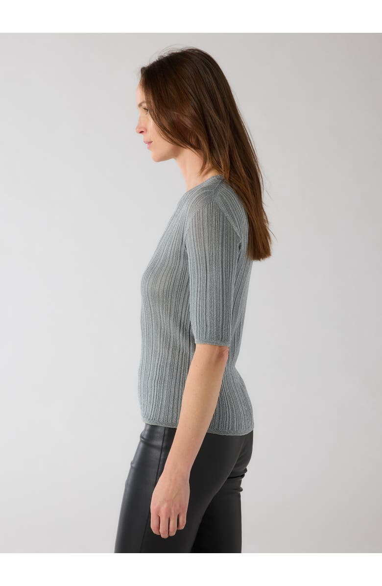 Majestic Filatures Metallic Rib Elbow Sleeve Crewneck, Alternate, color, Metal Silver