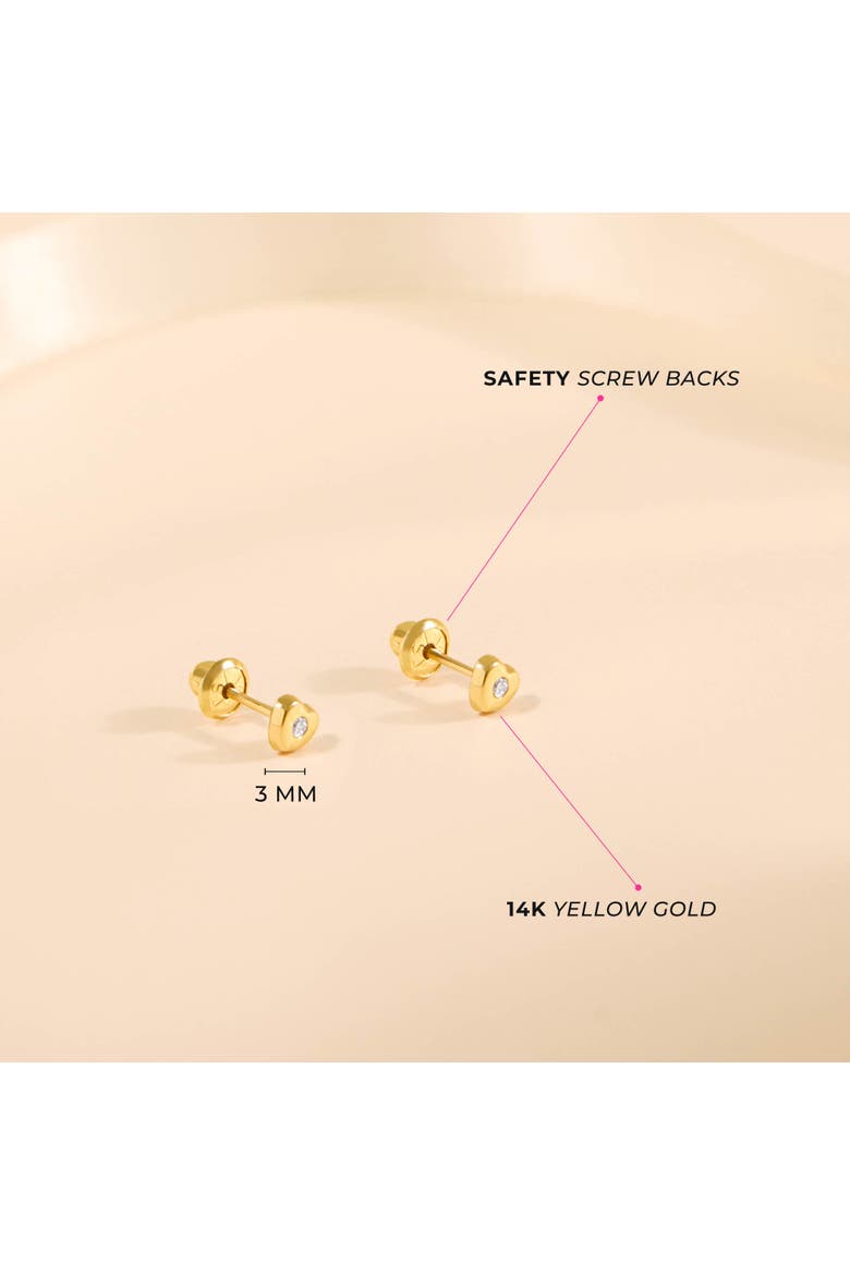 14kie Tiny Cubic Zirconia Heart Earrings, Alternate, color, Gold