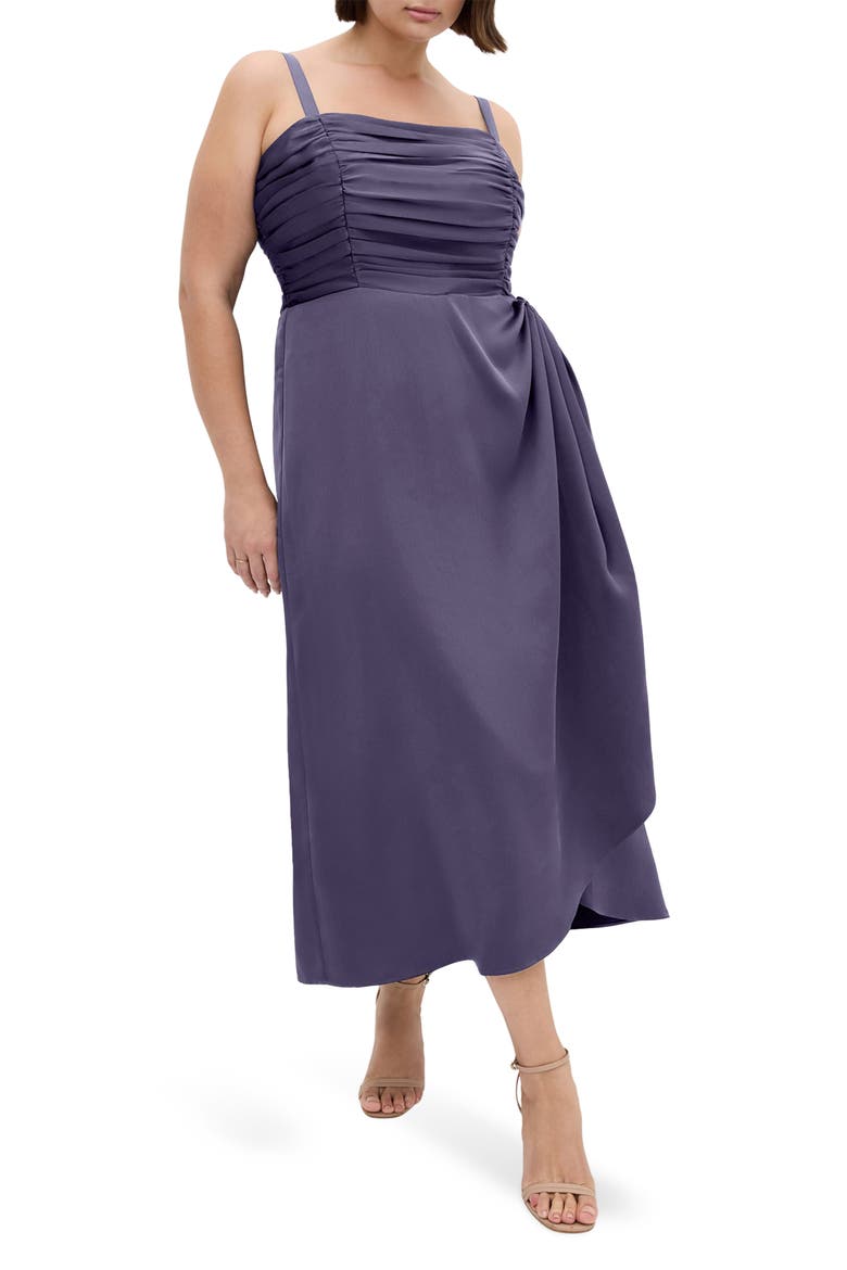Ania Gathered Evening Dress, Main, color, SLATE