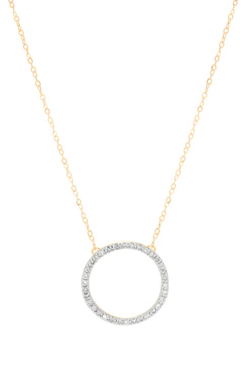 10K Yellow Gold Diamond Circle Pendant Necklace