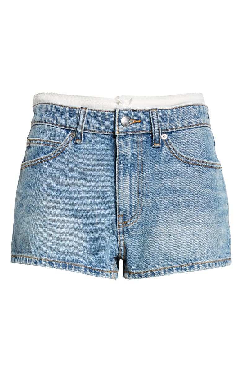 Alexander Wang Pointelle Waistband High Waist Denim Mini Shorts, Alternate, color, Vintage Light Indigo