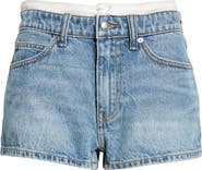Alexander Wang Pointelle Waistband High Waist Denim Mini Shorts