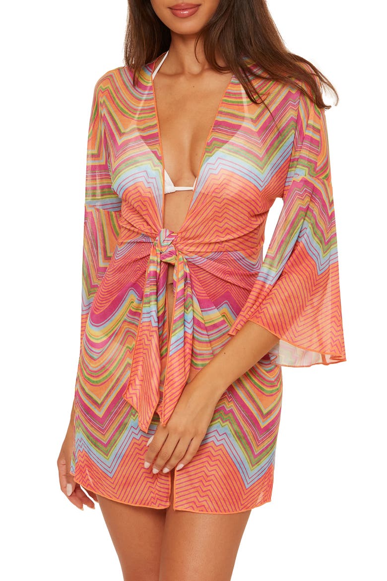 Summer Sunrise Tie Front Tunic, Main, color, ORANGE MULTI