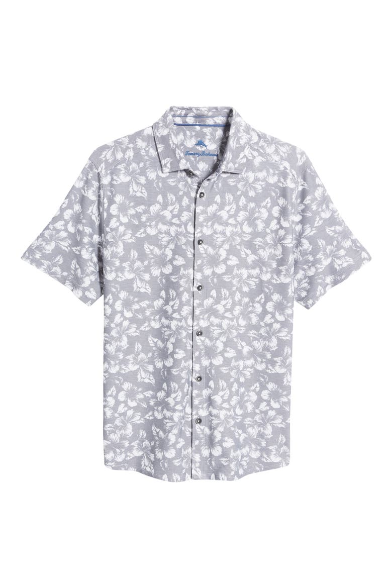Flora IslandZone® Floral Piqué Short Sleeve Button-Up Shirt, Alternate, color, ULTIMATE GRAY