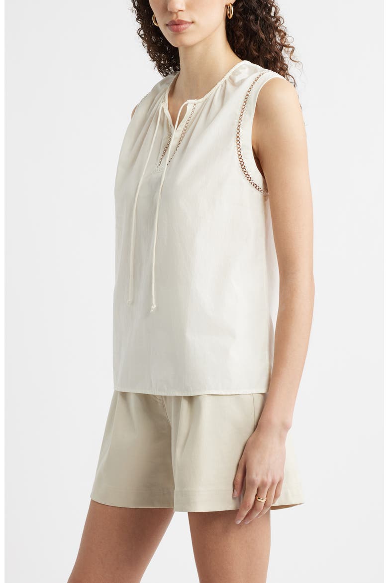 Lace Inset Tie Front Top, Alternate, color, IVORY TOFU