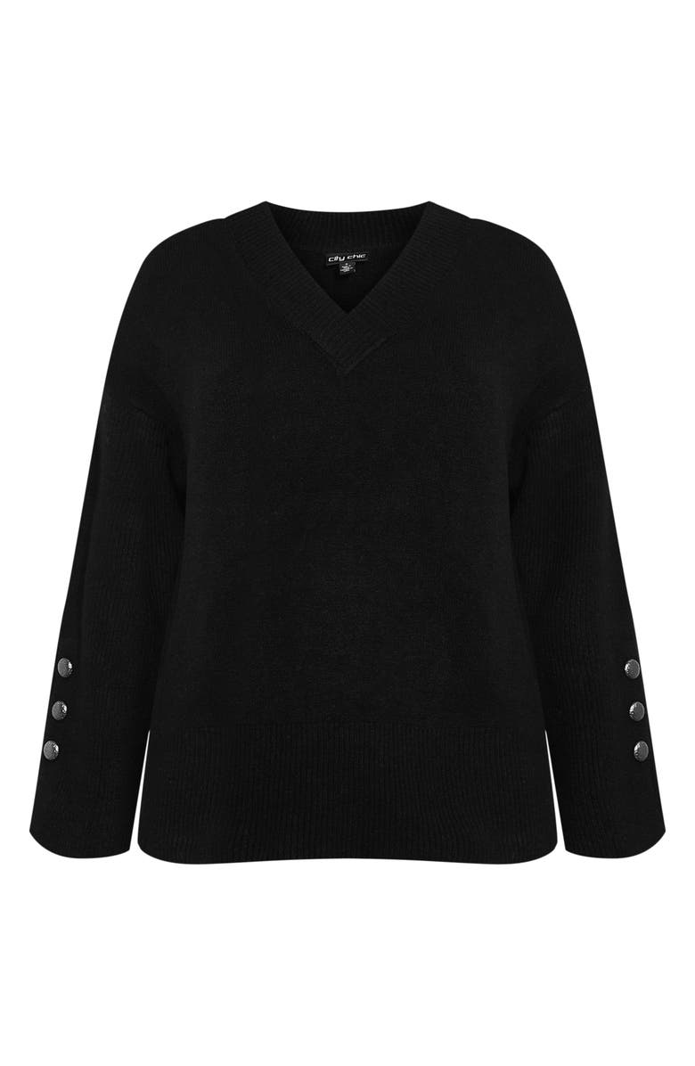 City Chic Dorothy Button Cuff Sweater, Alternate, color, Black