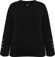 City Chic Dorothy Button Cuff Sweater