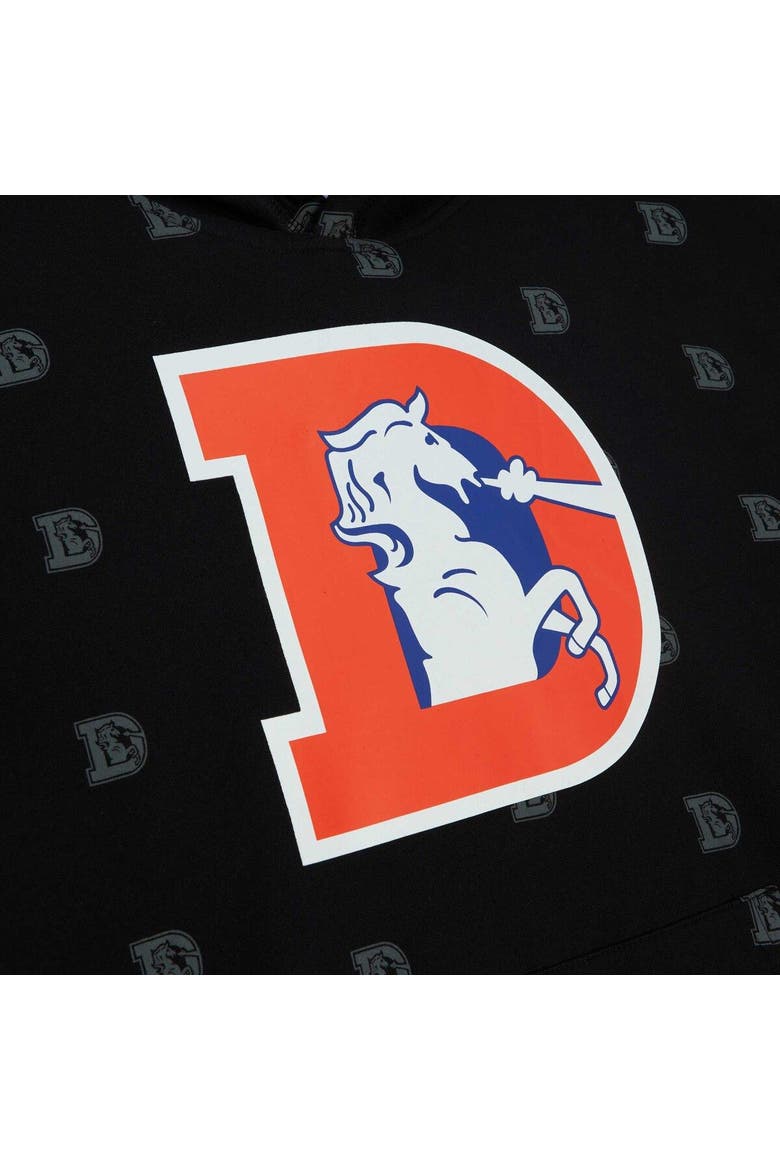Men's Mitchell & Ness Black Denver Broncos Allover Print Fleece Pullover Hoodie, Alternate, color, Black
