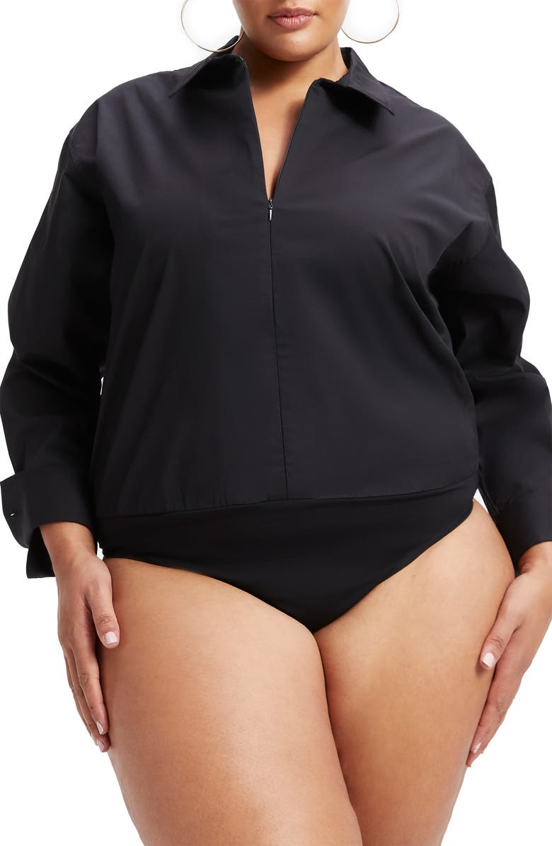 Good American Zip Front Poplin Bodysuit, Alternate, color, 