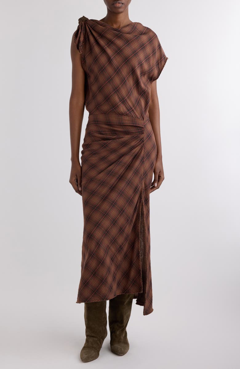 Isabel Marant Étoile Naerys Plaid Cotton Maxi Dress, Main, color, Dark Bronze
