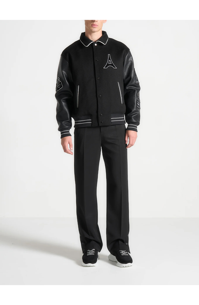 Manière De Voir Oscar Mona Lisa Wool Blend Varsity Jacket, Alternate, color, Black