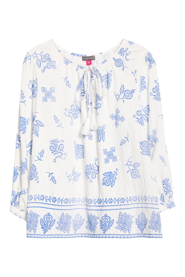 Tie Neck Peasant Top, Alternate, color, ULTRA WHITE