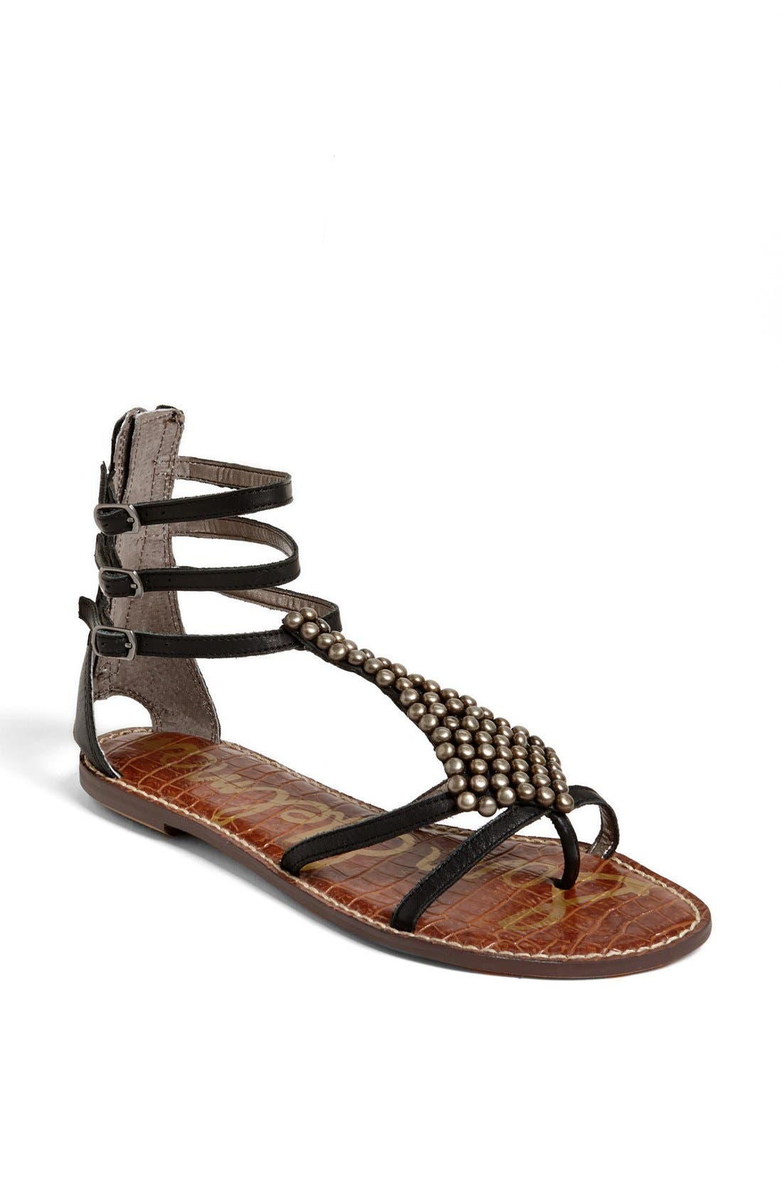 'Ginger' Gladiator Flat, Main, color, BLACK LEATHER