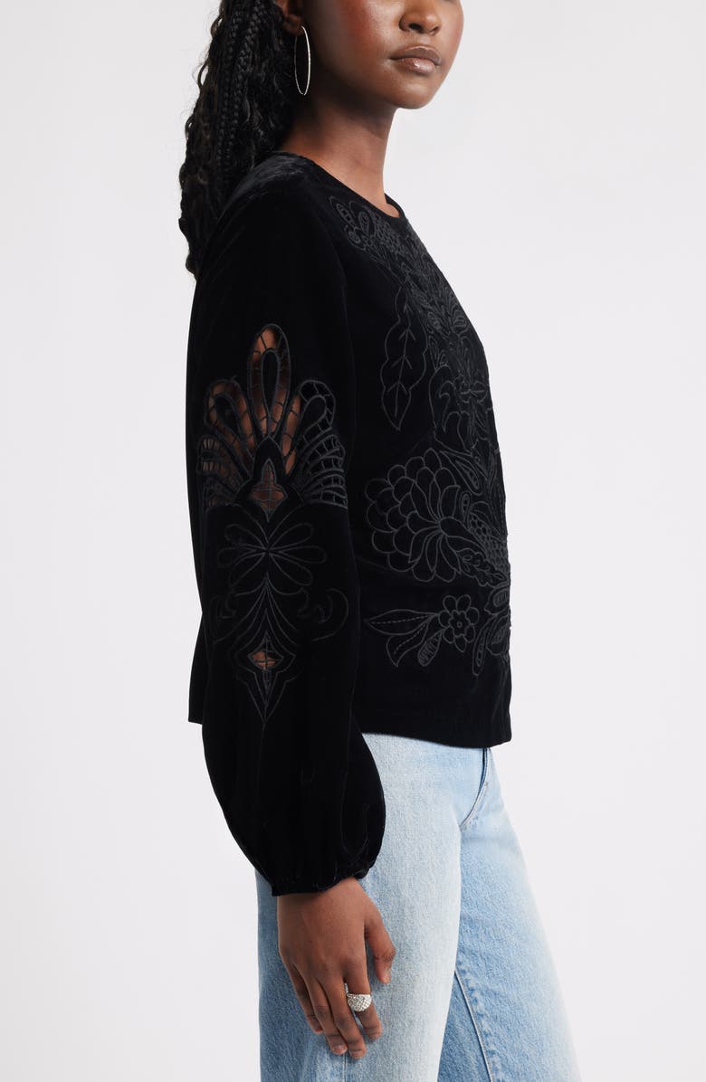 Treasure & Bond Velour Floral Cutwork Top, Alternate, color, Black