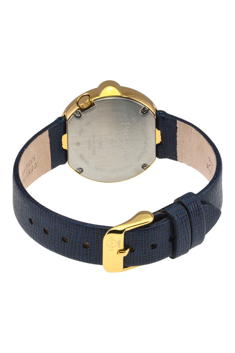 Perugia Diamond Leather Strap Watch, 33mm - 0.102ct., Alternate, color, BLUE