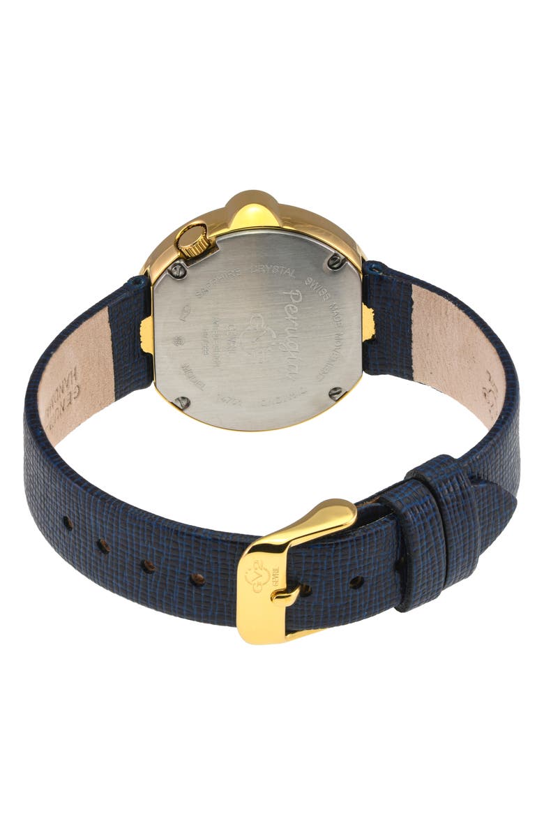 GV2 Perugia Diamond Leather Strap Watch, 33mm - 0.102ct., Alternate, color, Blue