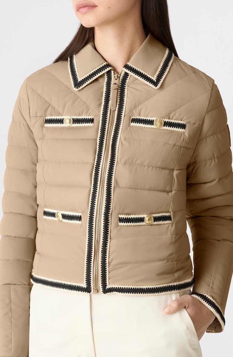 Mackage Petunia Water Repellent Braid Trim Down Puffer Jacket, Alternate, color, Light Camel