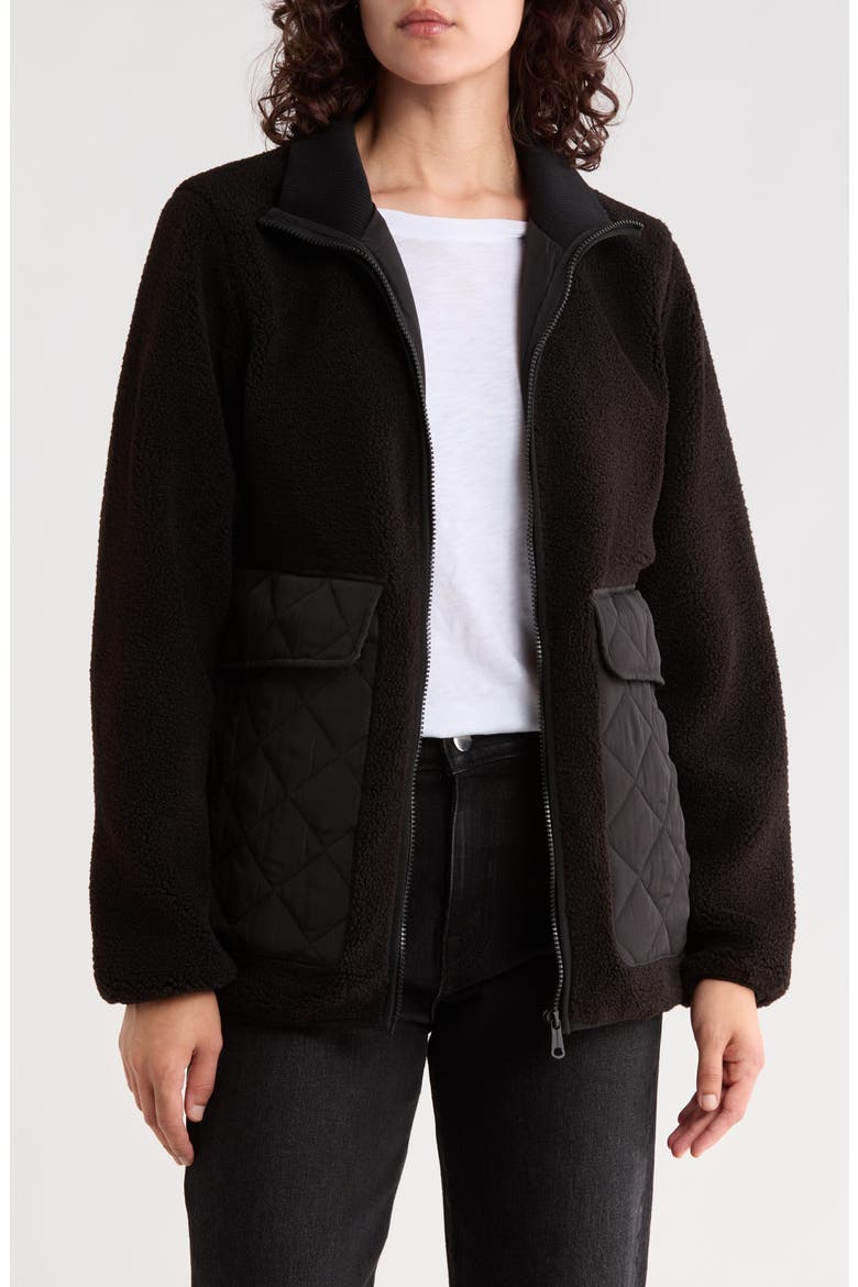 Stand Collar Faux Shearling Liner Jacket, Alternate, color, BLACK