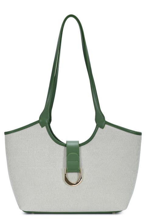 Two Tone Canvas & Faux Leather Tote