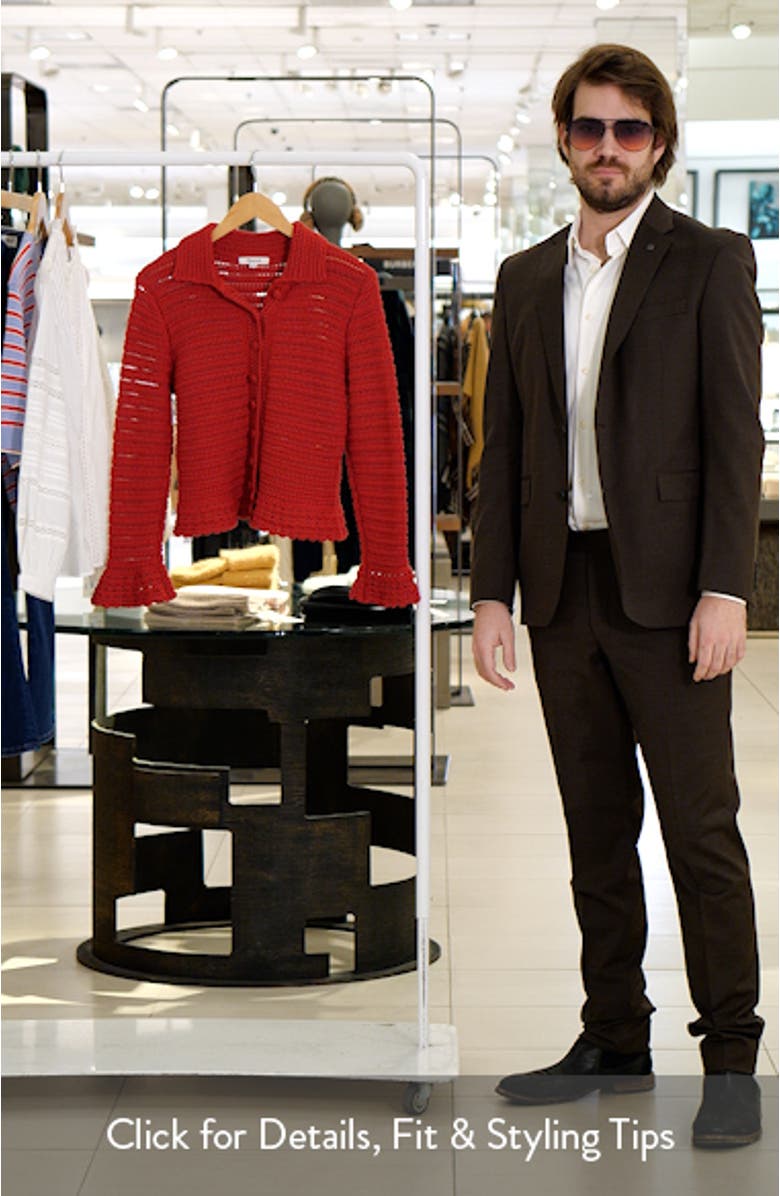 Pointelle Knit Peplum Cotton Cardigan, sales video thumbnail