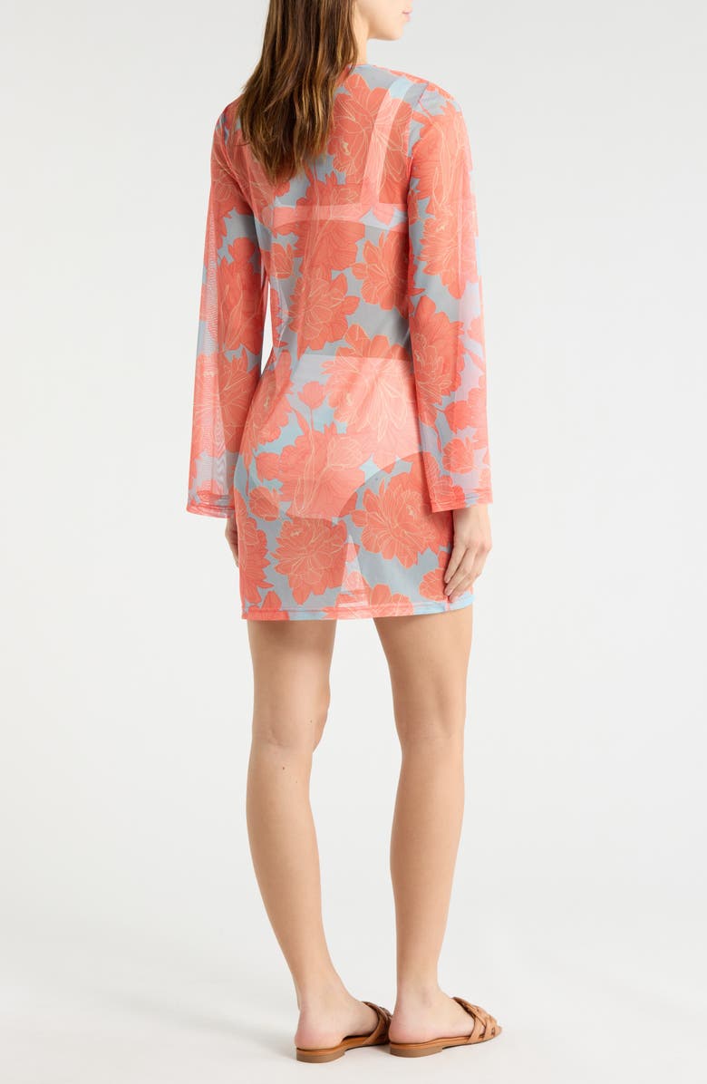 Hutch Tie Front Long Sleeve Cover-Up, Alternate, color, Sky Blue Peonies