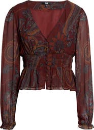 PAIGE Juna Smocked Ruffle Hem Top