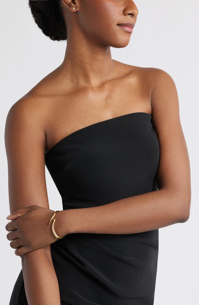 Nordstrom Cubic Zirconia Pavé Bypass Cuff Bracelet, Alternate, color, Clear- Gold