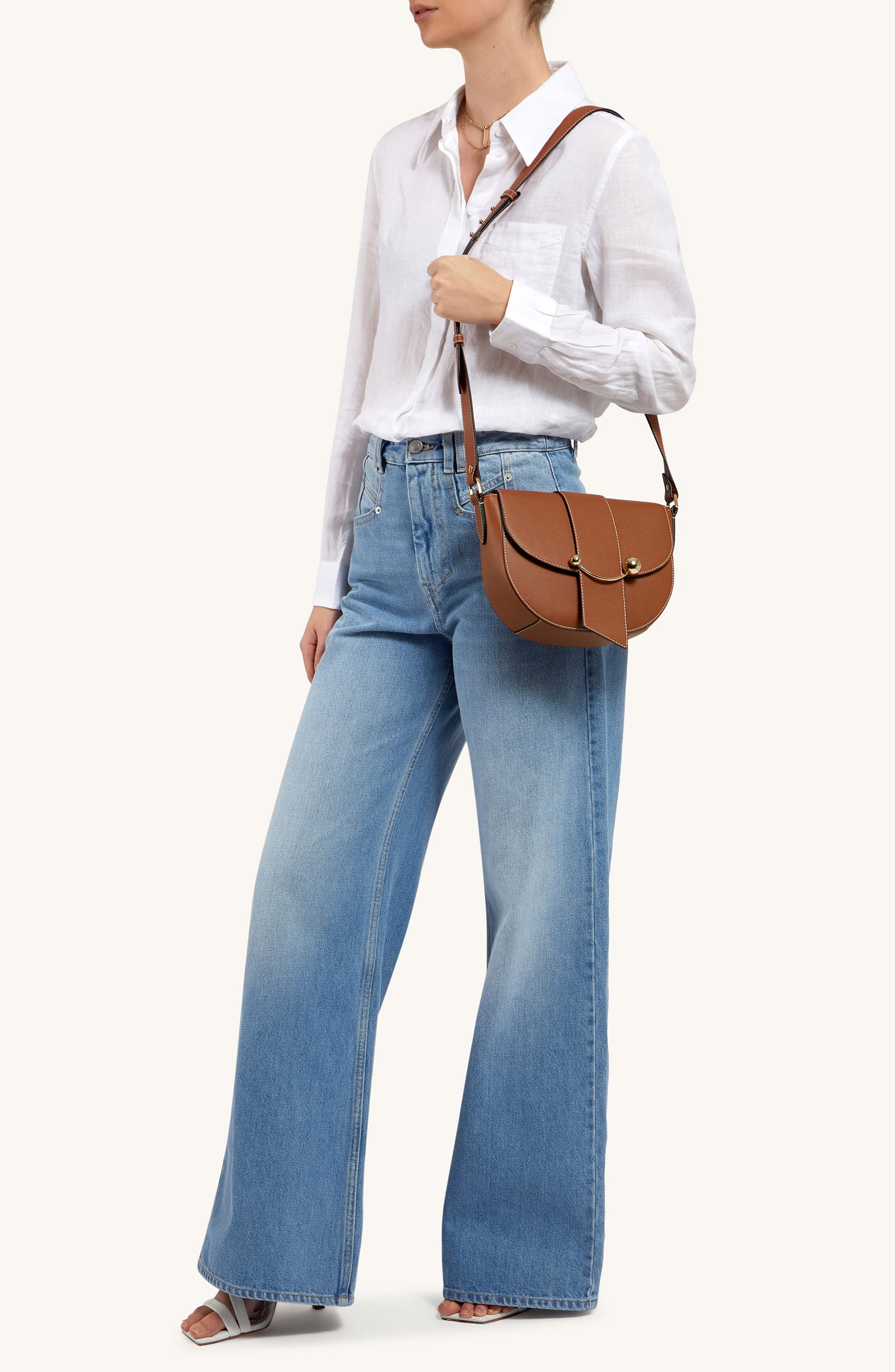 Strathberry Crescent Saddle Leather Crossbody Bag, Alternate, color, Chestnut/ Vanilla