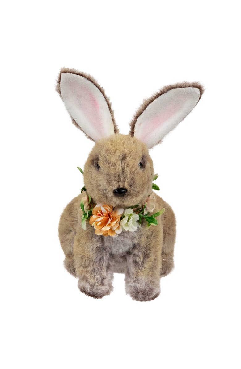 Northlight Plush Rabbit with Flower Wreath Easter Figurine - 8.5", Alternate, color, Brown